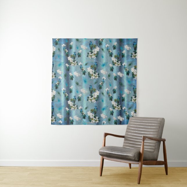 Emerald Green Peacock Silk bouquets Tapestry (In Situ)