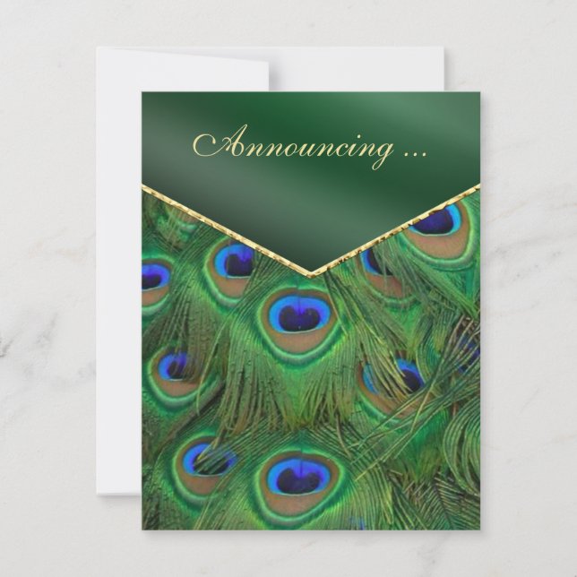 Emerald Green Peacock Wedding Announcement (Front)