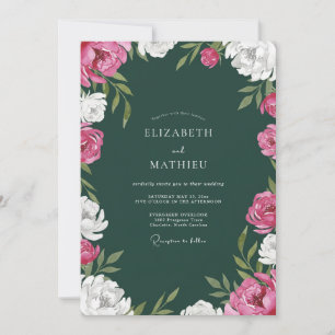 Emerald Green Peony Watercolor Wedding Invitation