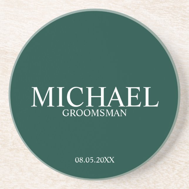 Emerald Green Personalised Groomsmen Coaster (Front)