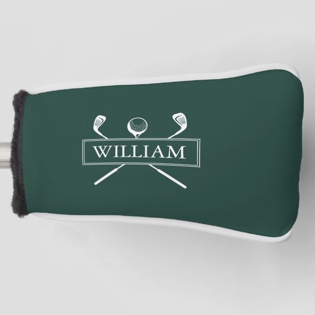Emerald Green Personalised Name Clubs And Ball Golf Head Cover (Front)