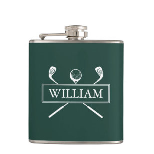 Emerald Green Personalised Name Clubs And Ball Hip Flask