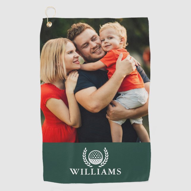 Emerald Green Personalised Name Monogram Photo Golf Towel (Front)