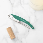 Emerald Green Personalised Wedding Bridesmaid Corkscrew<br><div class="desc">Trendy,  emerald green colour wine corkscrew opener for your wedding bridesmaid along with her name on back and printed in white,  stylised script. Personalise corkscrew by editing and replacing name with your bridesmaid's name. Available in many,  popular bridesmaid wedding colour schemes.</div>
