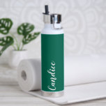 Emerald Green Personalised Wedding Bridesmaid Water Bottle<br><div class="desc">Gift your wedding bridesmaid or maid of honour with this trendy, vacuum Insulated water bottle that features her name in white, stylised script on an emerald green colour background designed to match your wedding colour scheme. Personalise bottle by editing and replacing name with your own as desired. Select your water...</div>