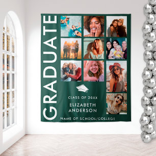 Emerald Green Photo Backdrop for Graduation Party Tapestry