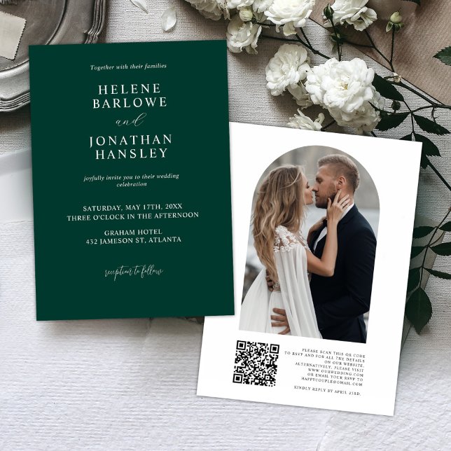 Emerald Green Photo QR Code Wedding Invitation (Creator Uploaded)