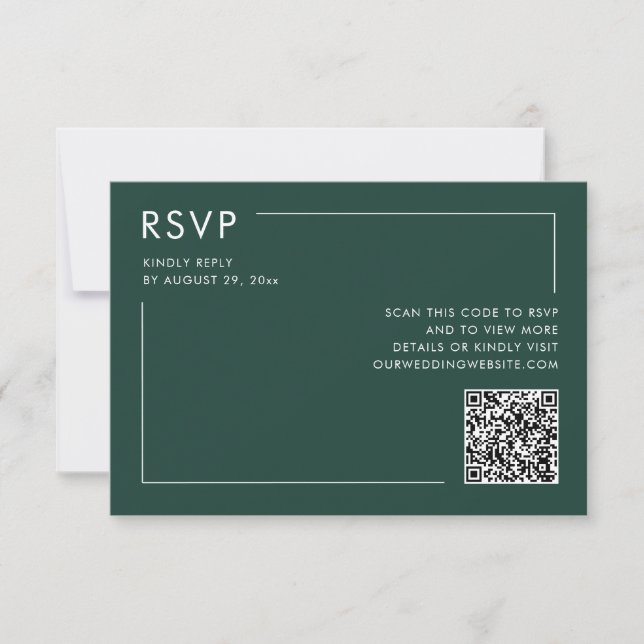Emerald Green Photo QR Code Wedding RSVP Enclosure Card (Front)
