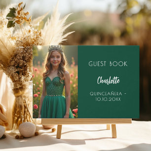 Emerald green photo Quinceanera Guest Book