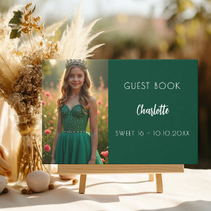 Emerald green photo Sweet 16 Guest Book