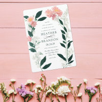 Emerald Green Pink Floral Foliage Wedding