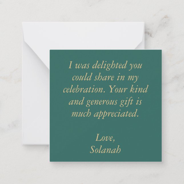 Emerald Green Pink Floral Thank You Note Card (Back)