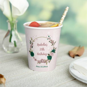 emerald green pink flowers paper cups