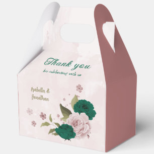emerald green pink flowers wedding  favour box