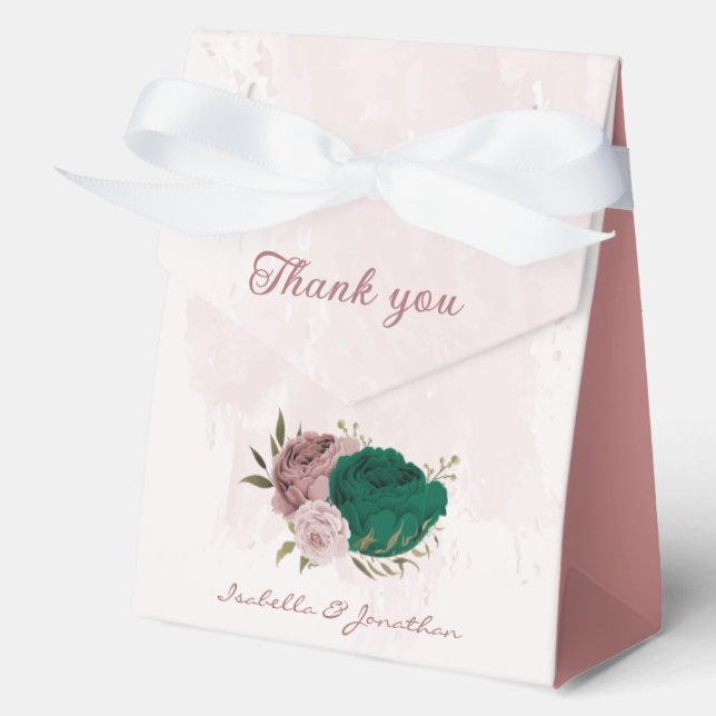 emerald green pink flowers wedding  favour box (Front)