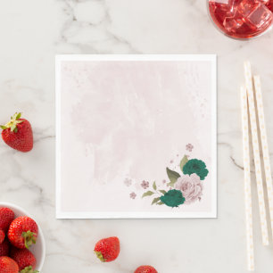 emerald green pink flowers wedding napkin