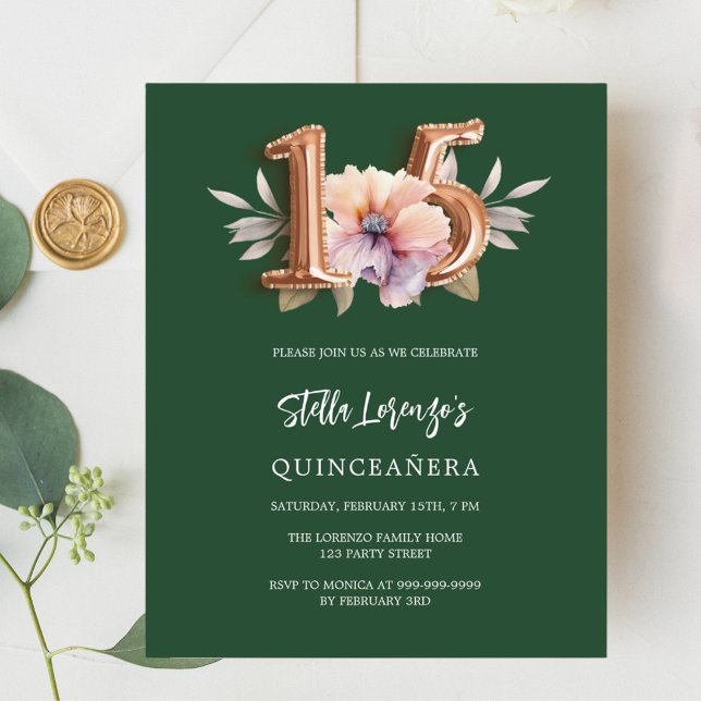Emerald green pink peach floral budget Quinceanera (Creator Uploaded)