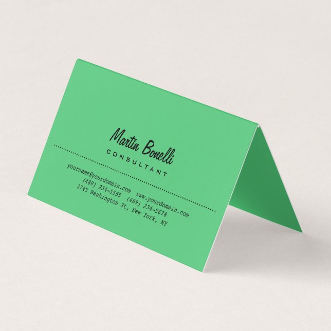 Emerald Green Plain Calligraphy Name Custom Business Card (Front)