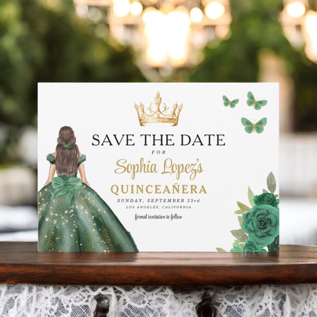 Emerald Green Princess Quinceañera Save the Date (Creator Uploaded)
