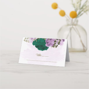 emerald green purple flowers botanical wedding place card