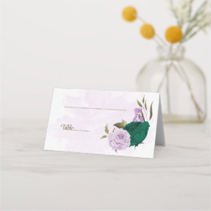 emerald green purple flowers botanical wedding place card