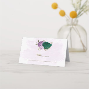 emerald green purple flowers botanical wedding place card