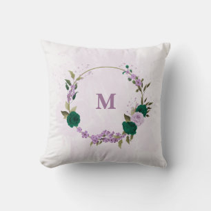 emerald green purple flowers cushion