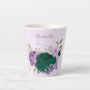emerald green purple flowers latte mug