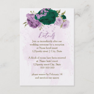 emerald green purple flowers wedding details enclosure card