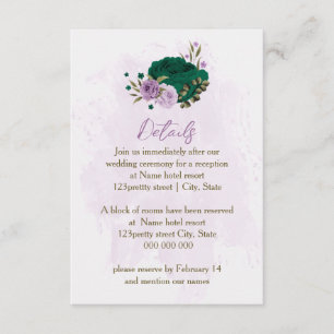emerald green purple flowers wedding details enclosure card