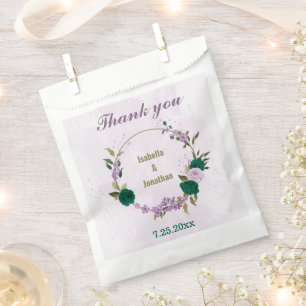 emerald green purple flowers wedding favour bags