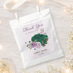 emerald green purple flowers wedding favour bags