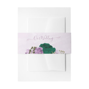 emerald green purple flowers wedding  invitation belly band
