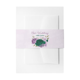 emerald green purple flowers wedding invitation belly band