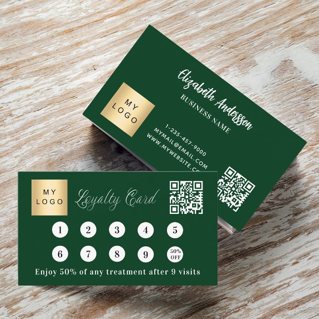 Emerald green qr code corporate logo loyalty card (Creator Uploaded)