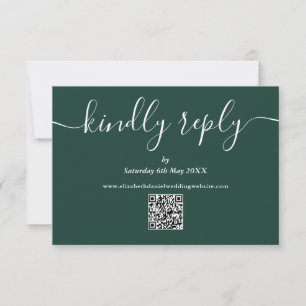 Emerald Green QR Code Elegant Script Kindly Reply RSVP Card