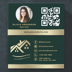 Emerald Green QR Code Gold House Real Estate Business Card