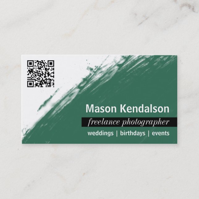 Emerald Green QR CODE Photographer Business Card (Front)