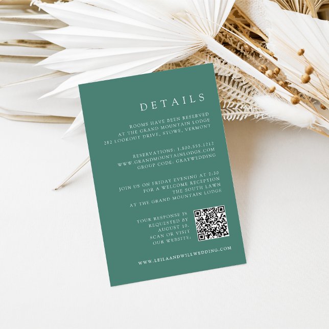 Emerald Green QR Code RSVP & Wedding Details Enclosure Card (Creator Uploaded)