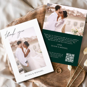 Emerald Green QR Code Wedding Thank You Photo Card