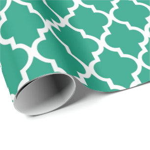 Emerald Green Quatrefoil Tiles Pattern Wrapping Paper