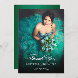 Emerald Green Quinceanera Add Photo Personalised Thank You Card
