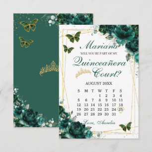 Emerald Green Quinceanera Court Proposal Card
