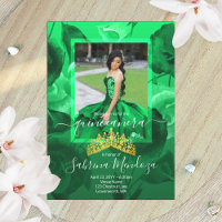 Emerald Green Quinceanera Gold Tiara Invitation