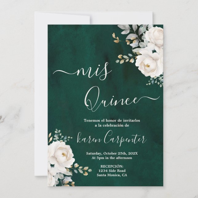 Emerald Green Quinceanera Invitation (Front)