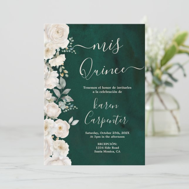 Emerald Green Quinceanera Invitation (Standing Front)