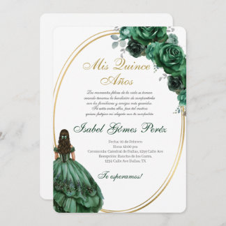 Emerald Green Quinceanera invitation in Spanish