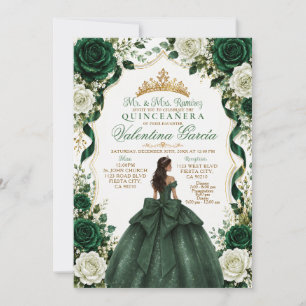 Emerald Green Quinceañera Invitation with Princess
