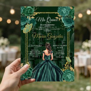 Emerald Green Quinceañera Princess Butterfly Invitation