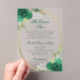 Emerald green Quinceanera silhouette  Acrylic Invitations